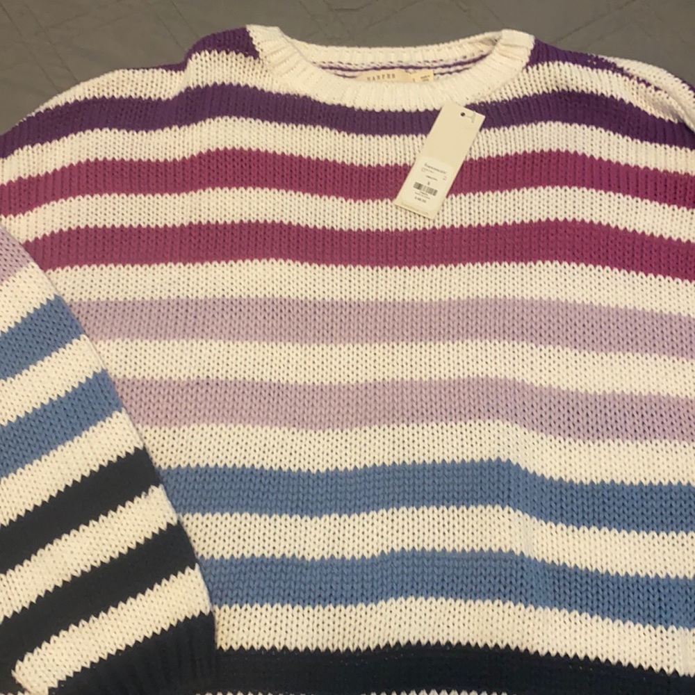 NWT Harper striped sweater small S Francesca’s Blue Purple white new